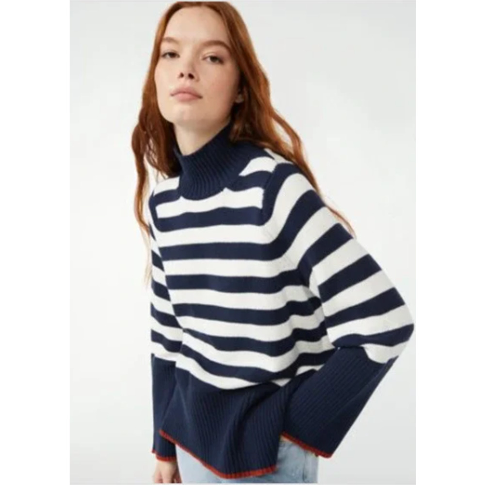 Free Assembly Ribbed Turtleneck Sweater Navy & White Size XXL